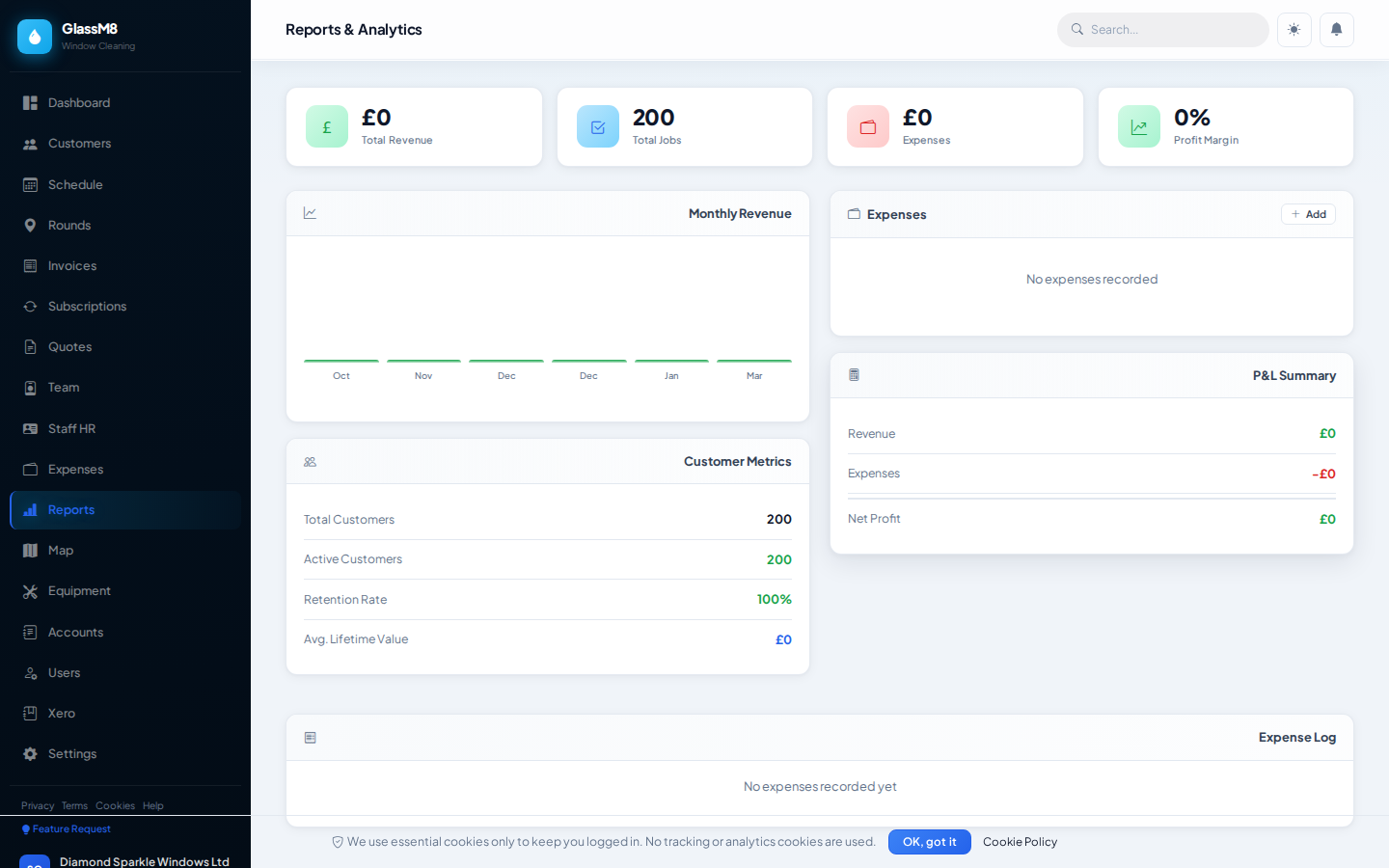 GlassM8 Reports — revenue trends, job stats, and business analytics