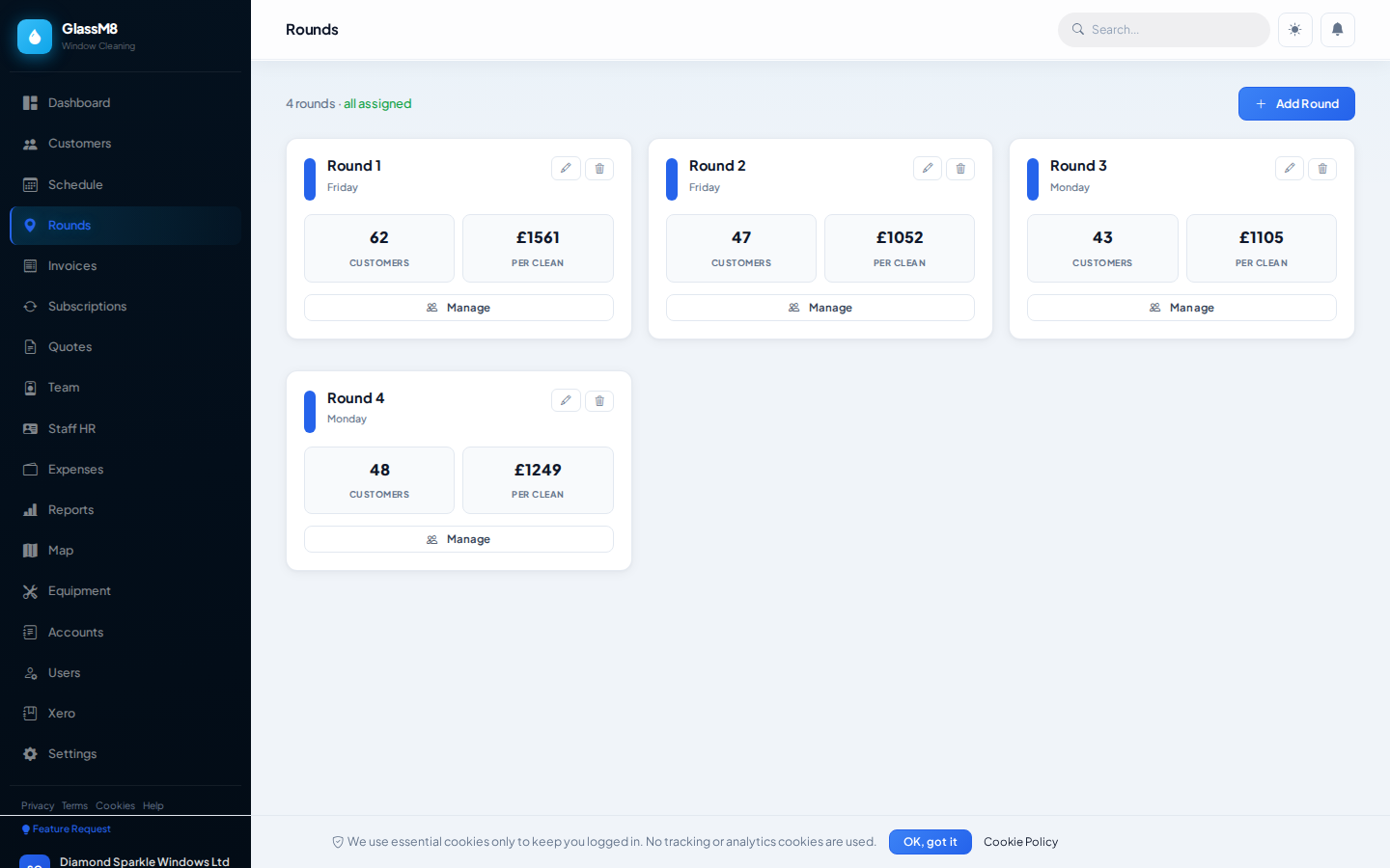 GlassM8 Rounds — recurring round management with mixed frequencies
